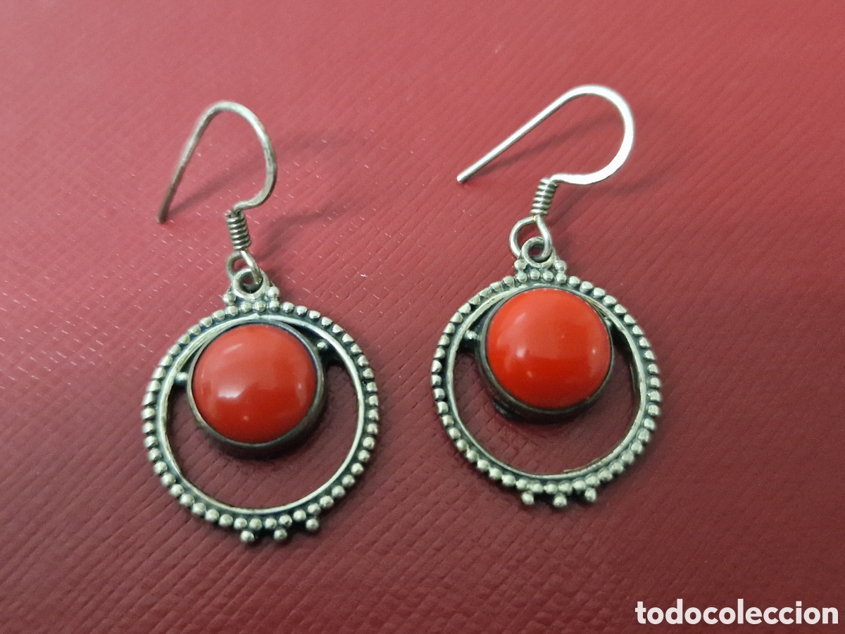 Joyeria: PENDIENTES DE PLATA Y CORAL ROJO NUEVOS - Foto 1