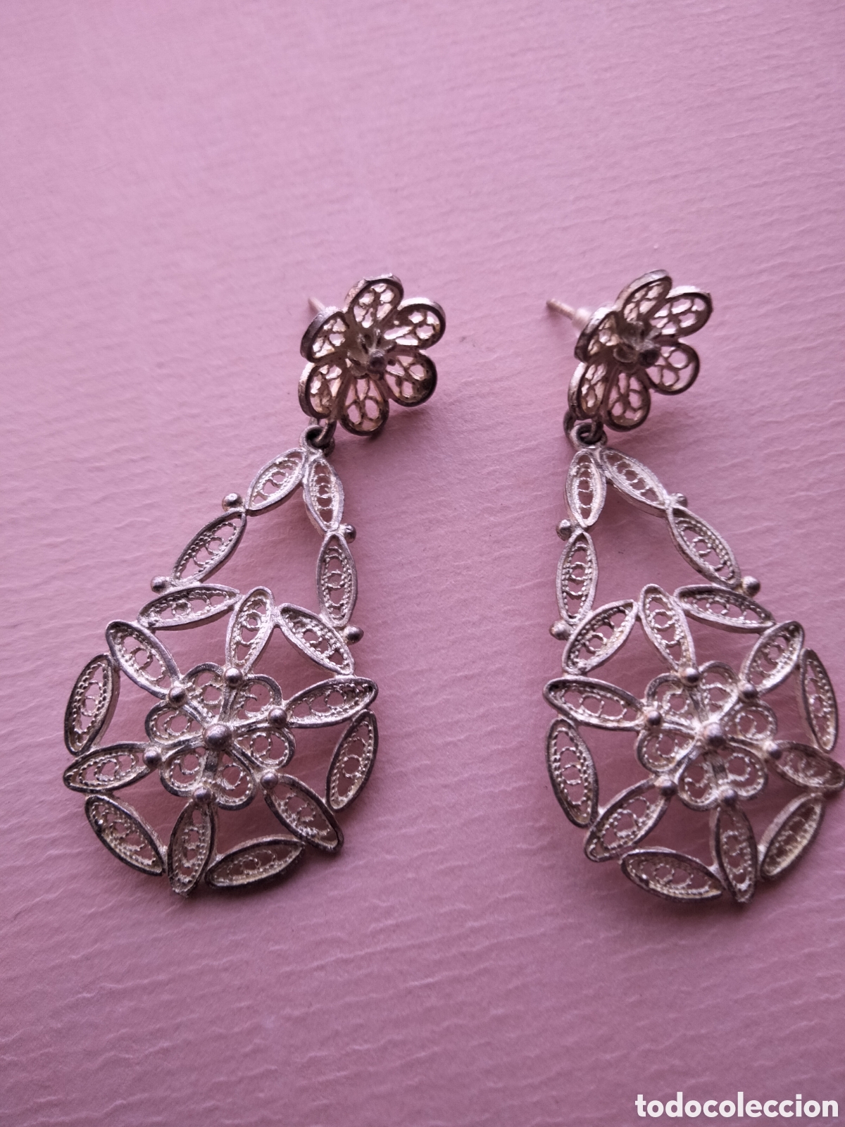 Joyeria: Pendientes largos de filigrana en plata hilo de plata - Foto 2