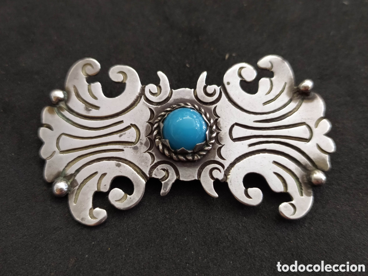 Joyeria: Antiguo broche de plata. Piedra azul. - Foto 1