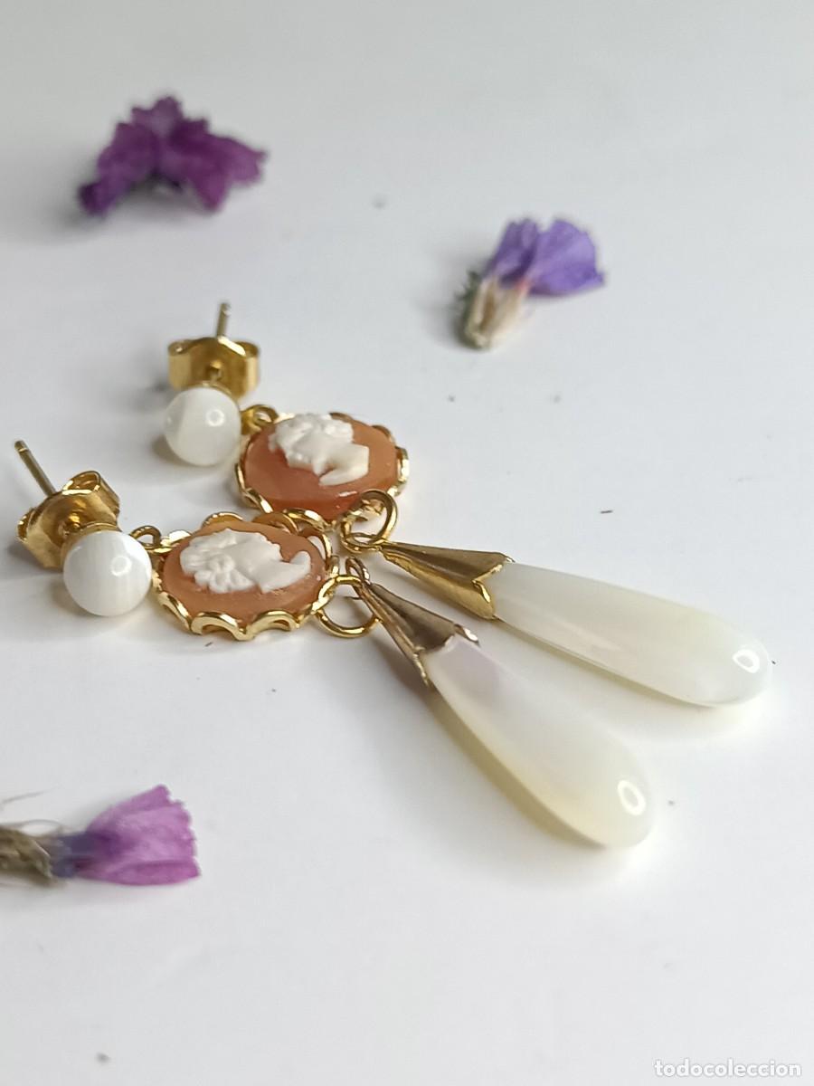 Joyeria: ⌛ Pendientes l&aacute;grima de n&aacute;car y camafeo - Foto 4