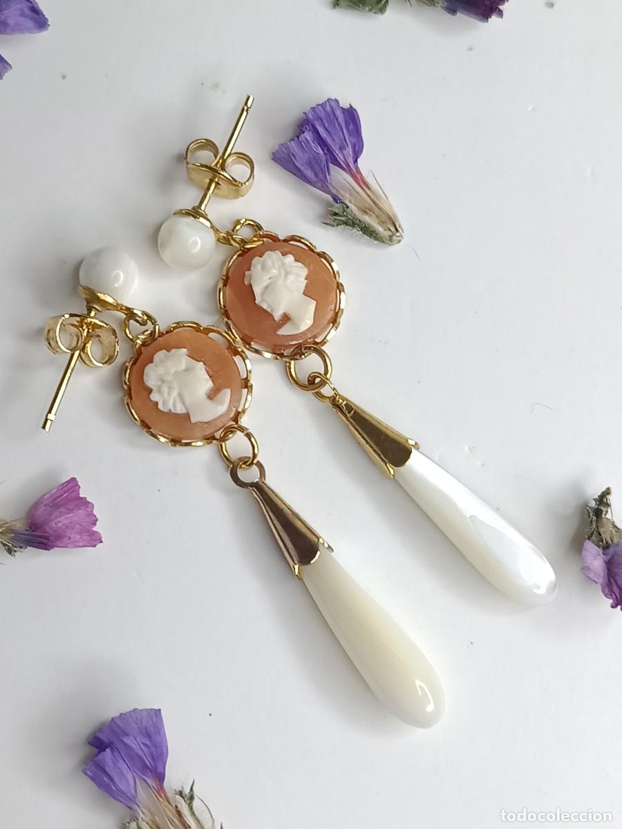 Joyeria: ⌛ Pendientes l&aacute;grima de n&aacute;car y camafeo - Foto 5