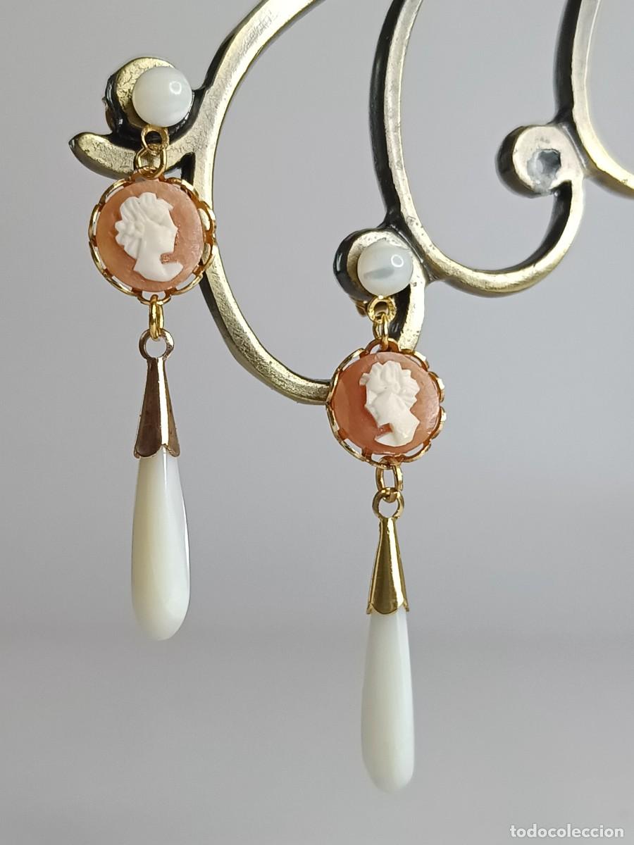 Joyeria: ⌛ Pendientes l&aacute;grima de n&aacute;car y camafeo - Foto 2