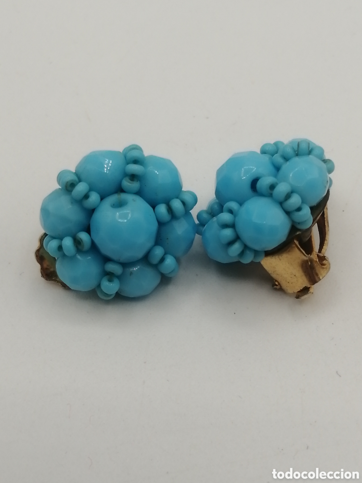 Joyeria: Pendientes opalina y metal chapado oro. Cierre clips - Foto 2