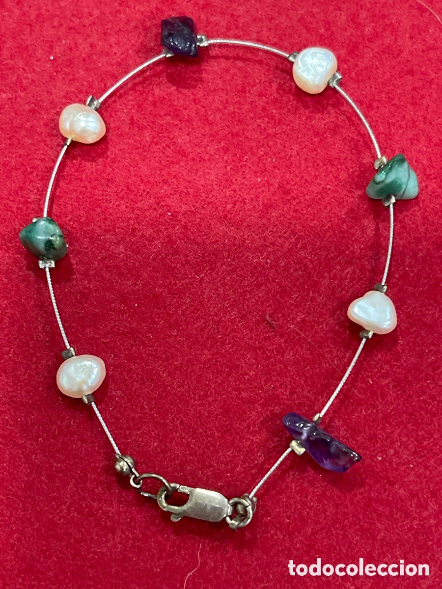 Joyeria: Pulsera en plata de ley, perlas de r&iacute;o y pedrer&iacute;a. - Foto 2
