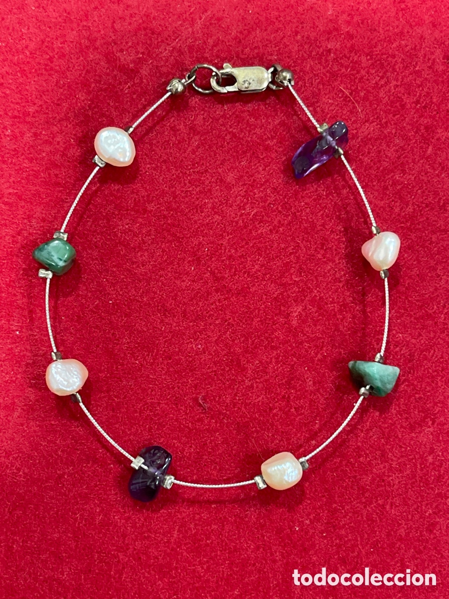 Joyeria: Pulsera en plata de ley, perlas de r&iacute;o y pedrer&iacute;a. - Foto 1