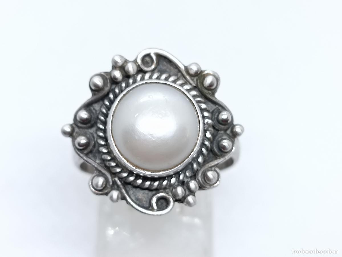 Joyeria: Elegante anillo antiguo en plata de ley contrastada con perla - Foto 2