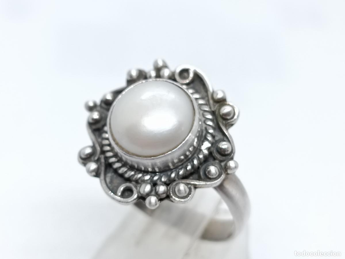 Joyeria: Elegante anillo antiguo en plata de ley contrastada con perla - Foto 4