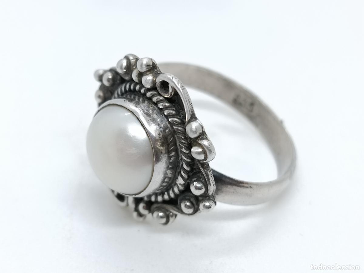 Joyeria: Elegante anillo antiguo en plata de ley contrastada con perla - Foto 5