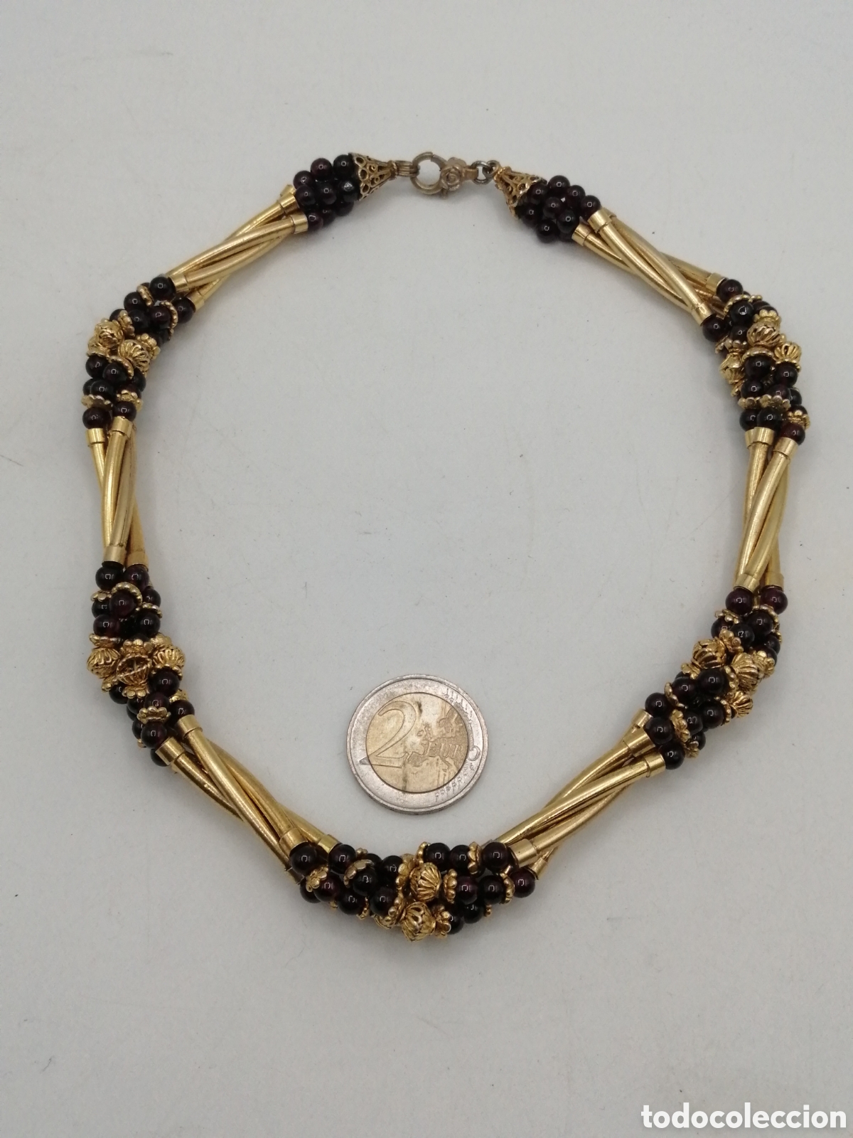 Joyeria: Collar Art Deco plata chapada oro y granates - Foto 3