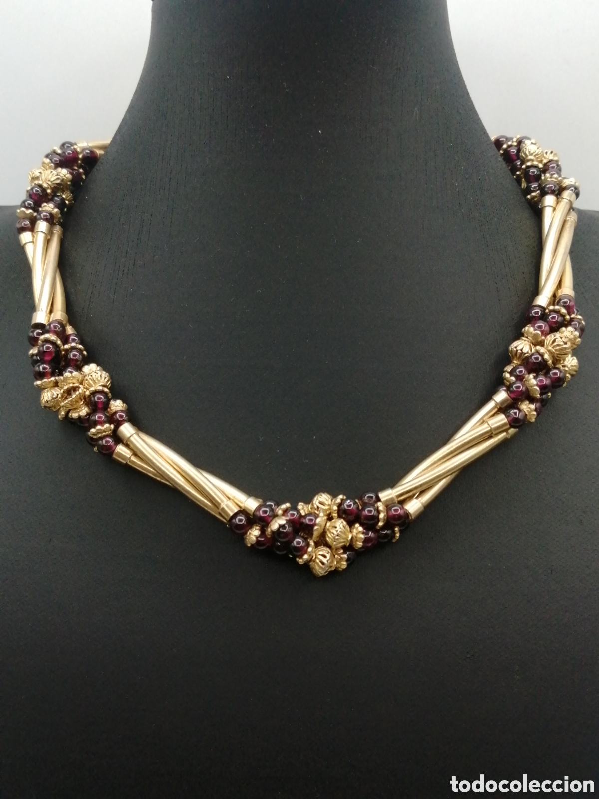 Joyeria: Collar Art Deco plata chapada oro y granates - Foto 1