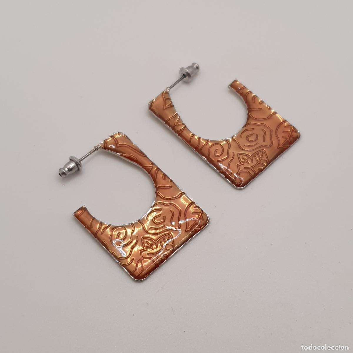 Joyeria: Originales pendientes de dise&ntilde;o rectangular con acabados en plata y esmalte &aacute;mbar. - Foto 4
