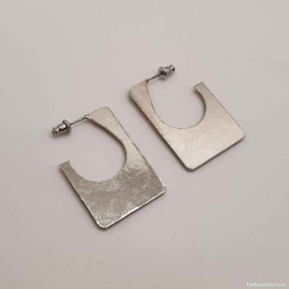 Joyeria: Originales pendientes de dise&ntilde;o rectangular con acabados en plata y esmalte &aacute;mbar. - Foto 5