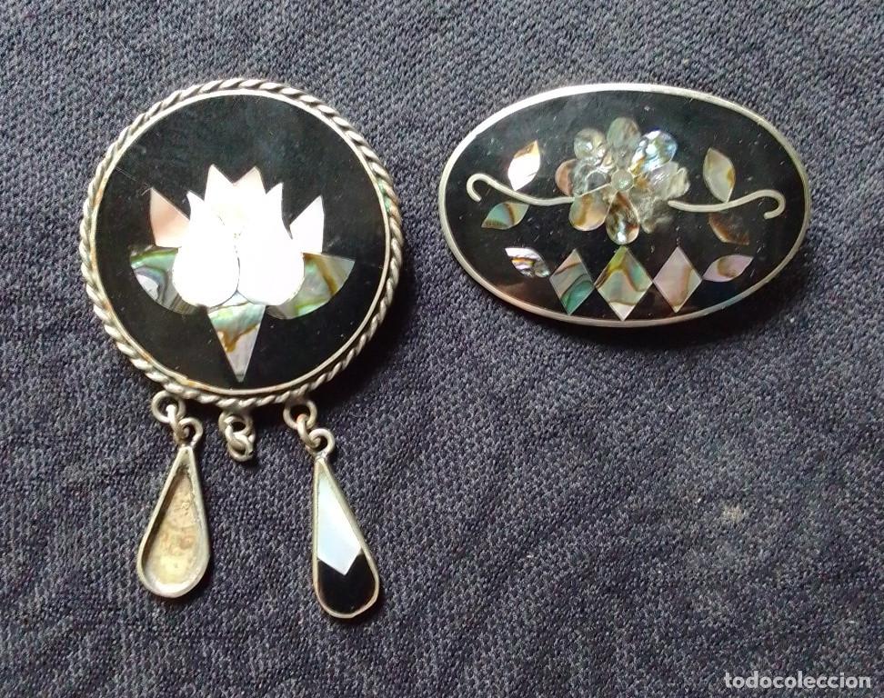 Joyeria: 2 broches alpaca con incrustaciones de nacar (rotos) - Foto 3