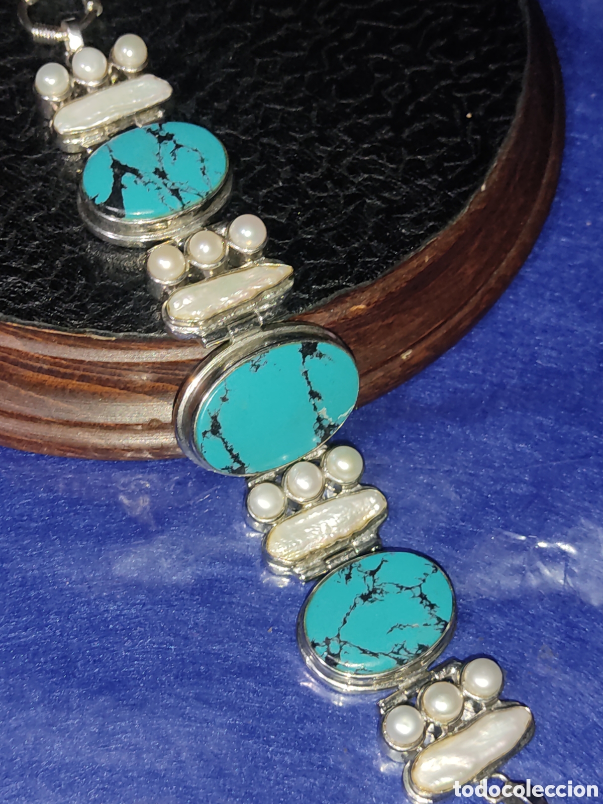 Joyeria: Pulsera de turquesa y perlas. - Foto 3