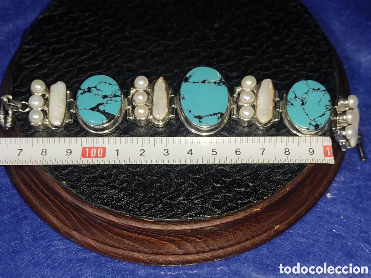 Joyeria: Pulsera de turquesa y perlas. - Foto 4
