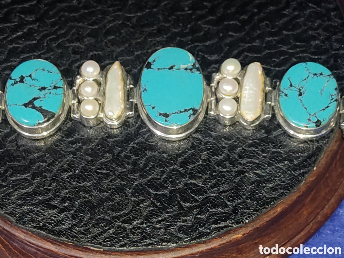 Joyeria: Pulsera de turquesa y perlas. - Foto 5