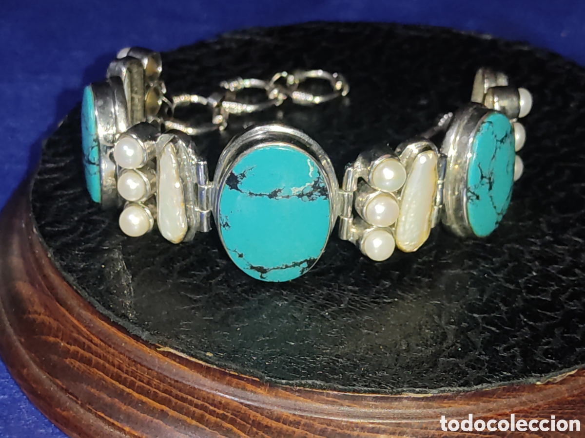 Joyeria: Pulsera de turquesa y perlas. - Foto 1
