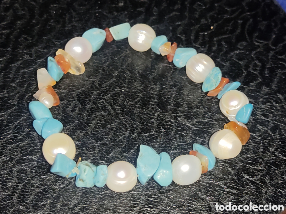 Joyeria: Pulsera de perlas barrocas,turquesa y &aacute;gatas. - Foto 3