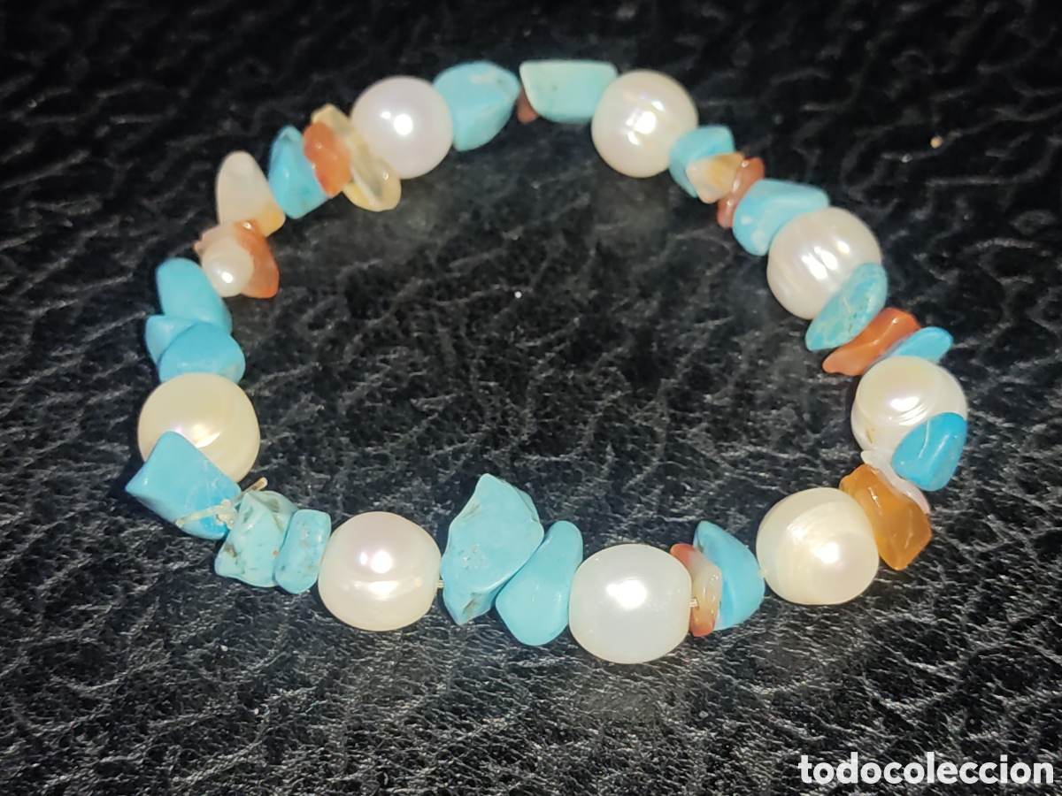 Joyeria: Pulsera de perlas barrocas,turquesa y &aacute;gatas. - Foto 1