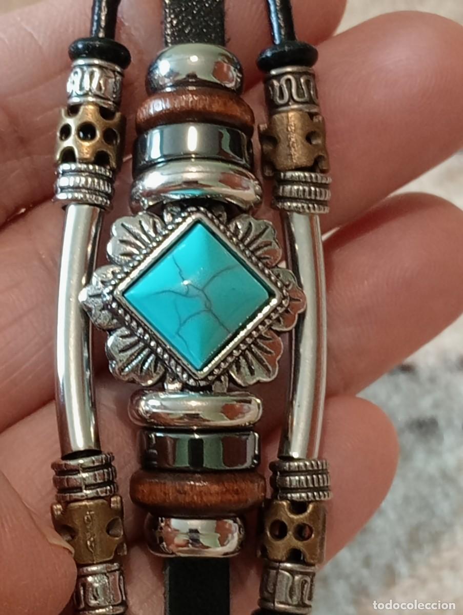 Joyeria: PULSERA DE CUERO NEGRO Y TURQUESA (SIN USAR) - Foto 1