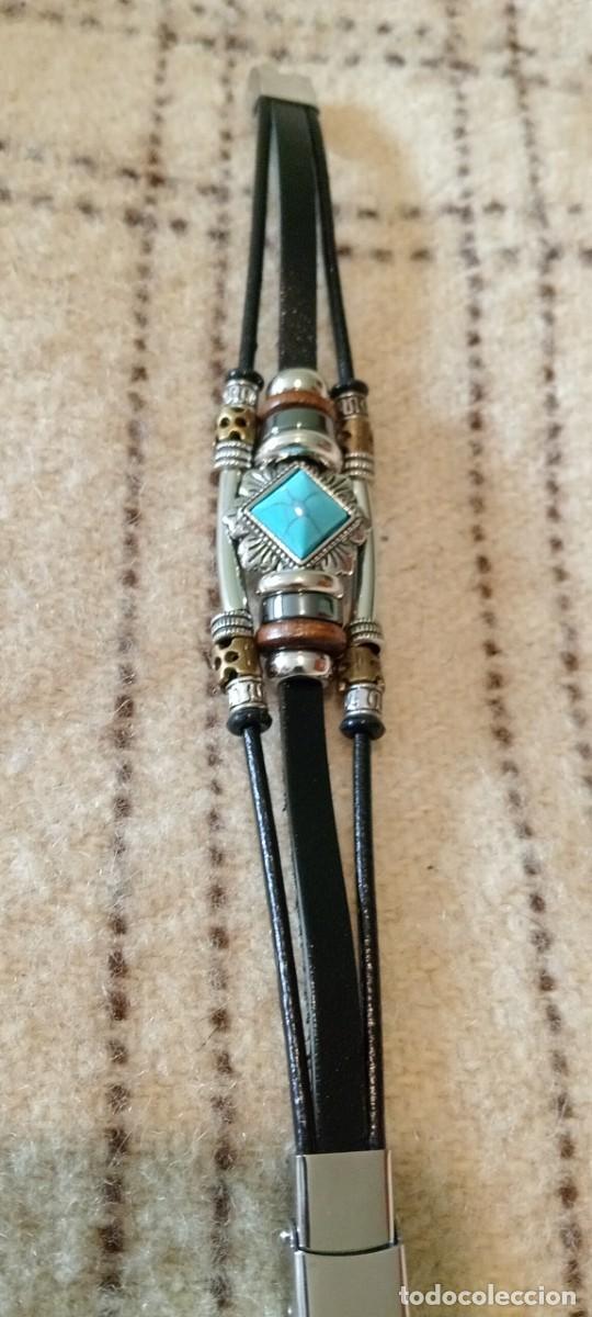 Joyeria: PULSERA DE CUERO NEGRO Y TURQUESA (SIN USAR) - Foto 3
