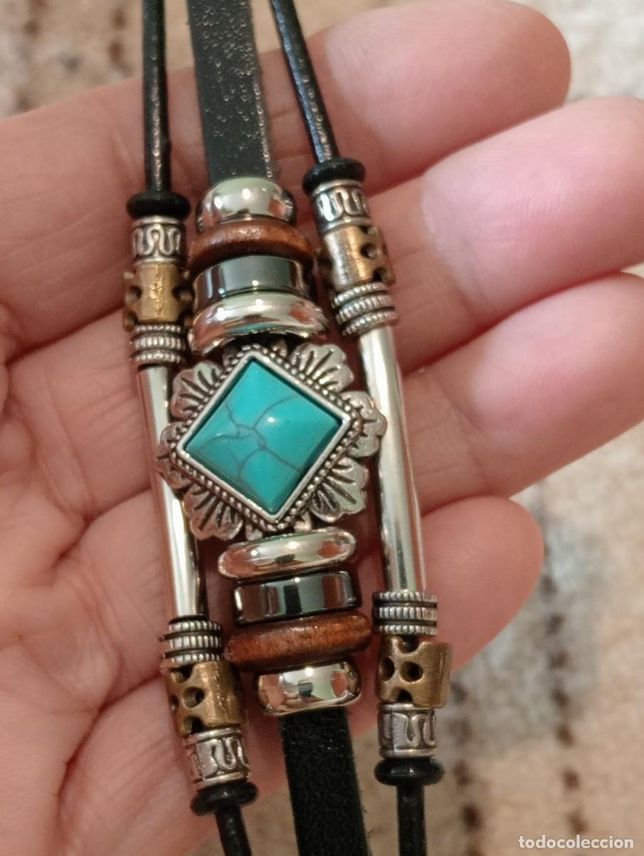 Joyeria: PULSERA DE CUERO NEGRO Y TURQUESA (SIN USAR) - Foto 4