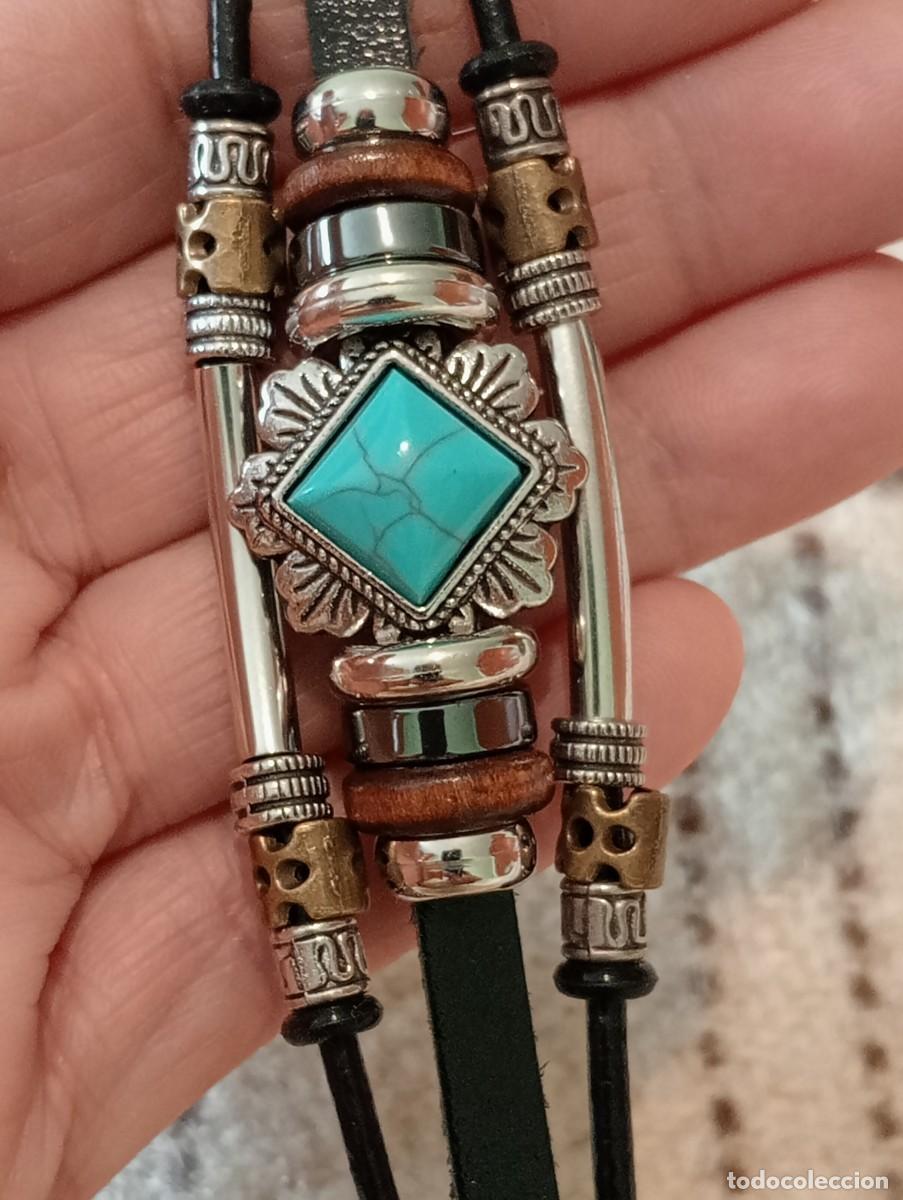 Joyeria: PULSERA DE CUERO NEGRO Y TURQUESA (SIN USAR) - Foto 5