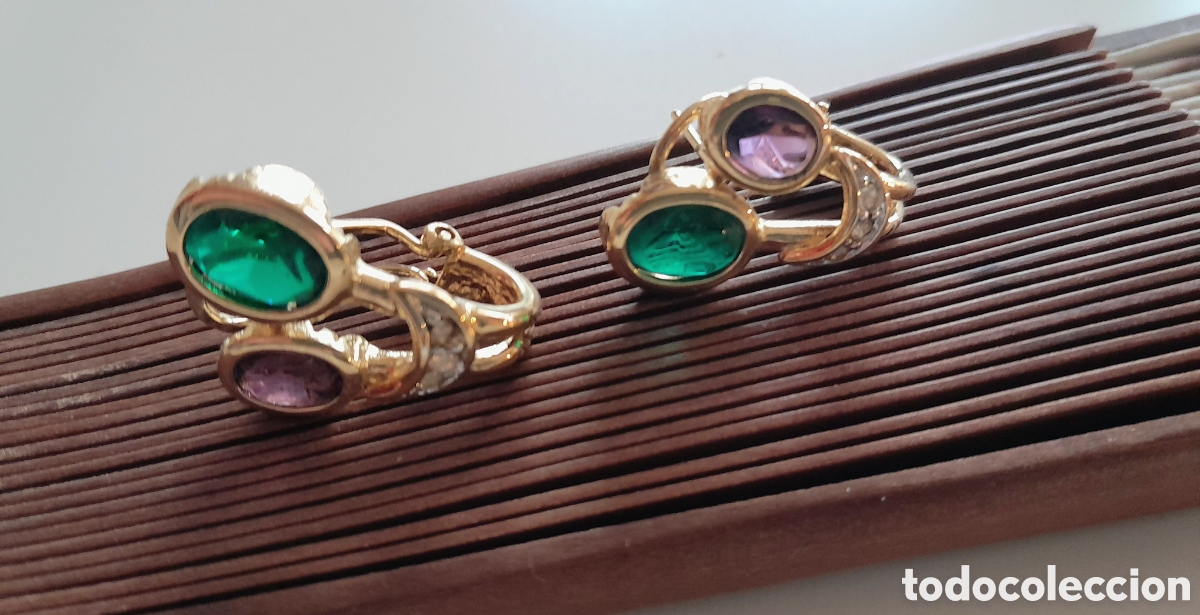 Joyeria: PENDIENTES CHAPADOS ORO CON AMATISTA ESMERALDAS CREADAS - Foto 4