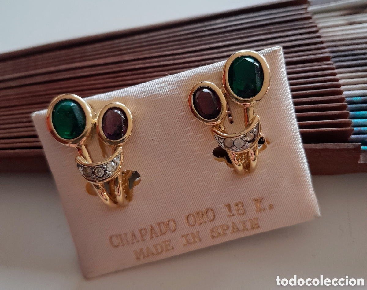 Joyeria: PENDIENTES CHAPADOS ORO CON AMATISTA ESMERALDAS CREADAS - Foto 1