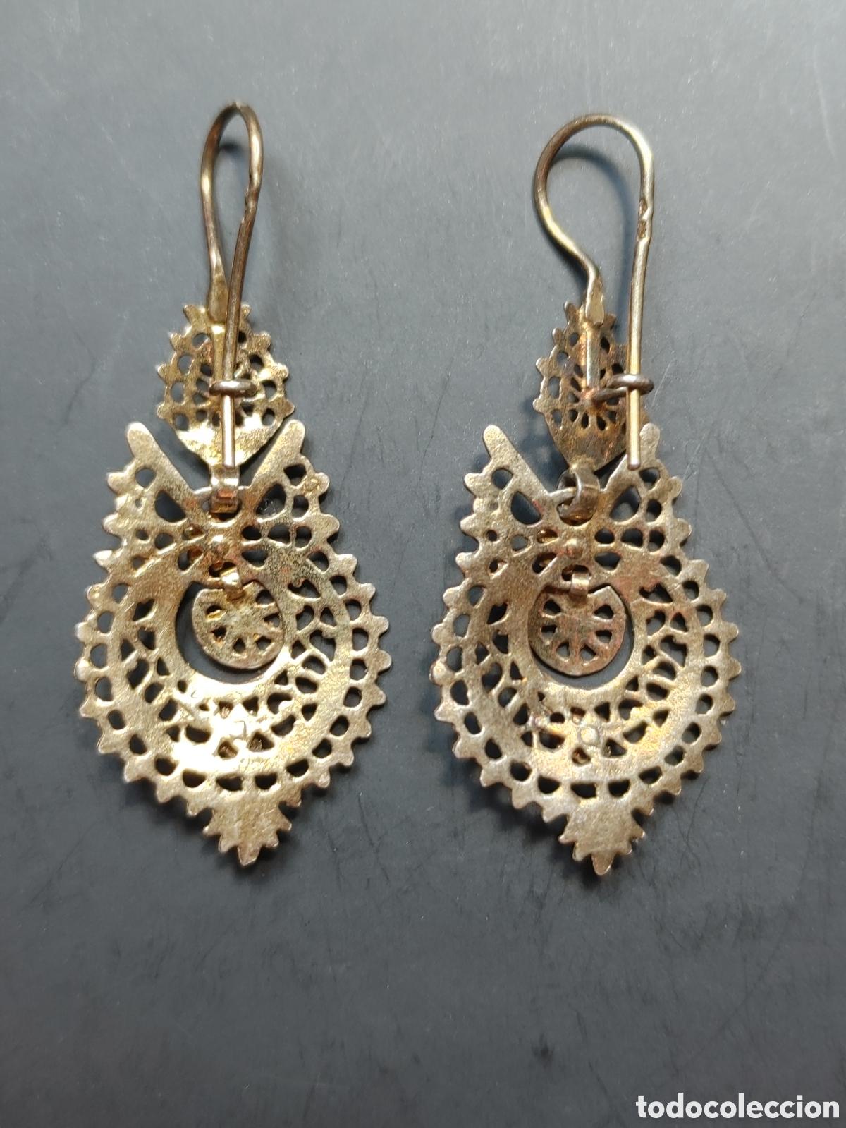 Joyeria: Antiguos pendientes populares, en plata dorada. - Foto 2
