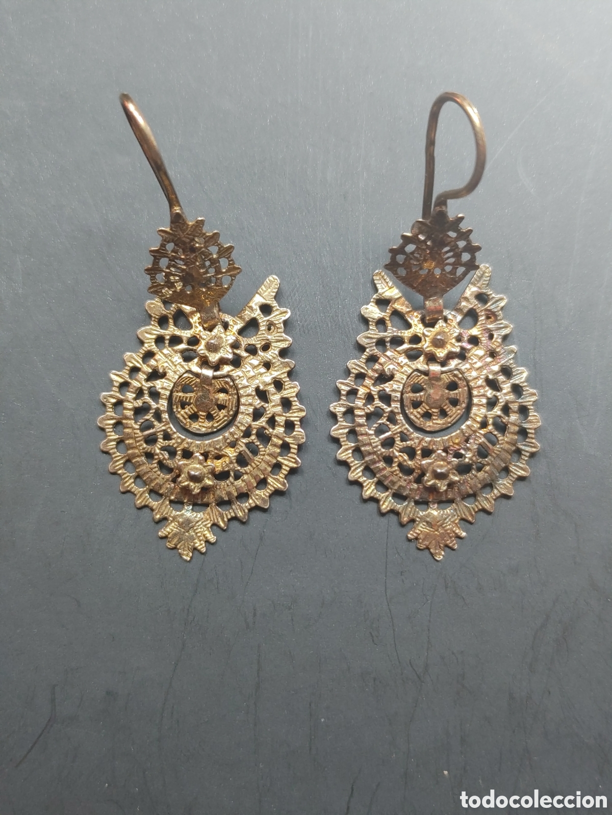Joyeria: Antiguos pendientes populares, en plata dorada. - Foto 1