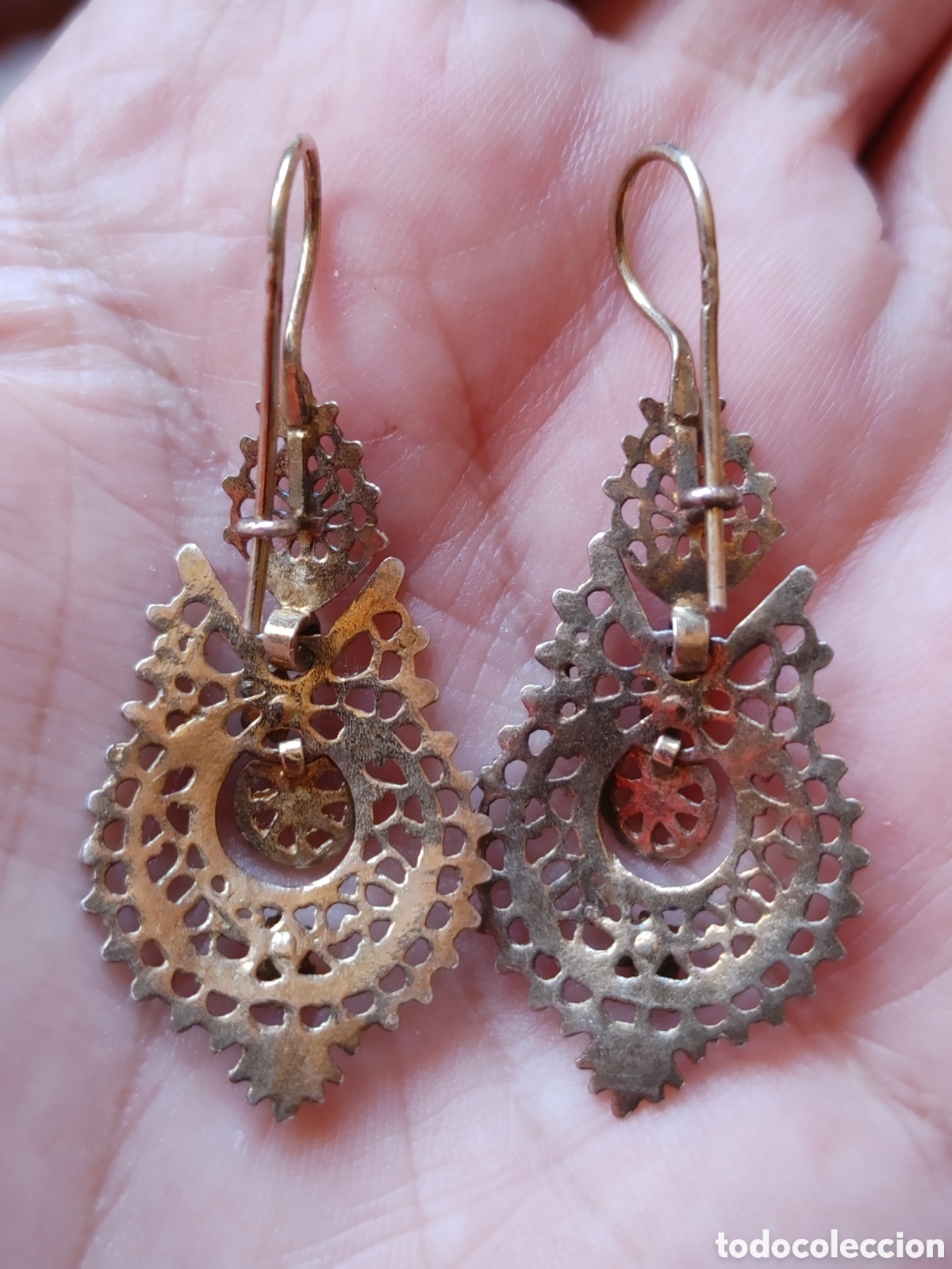 Joyeria: Antiguos pendientes populares, en plata dorada. - Foto 4