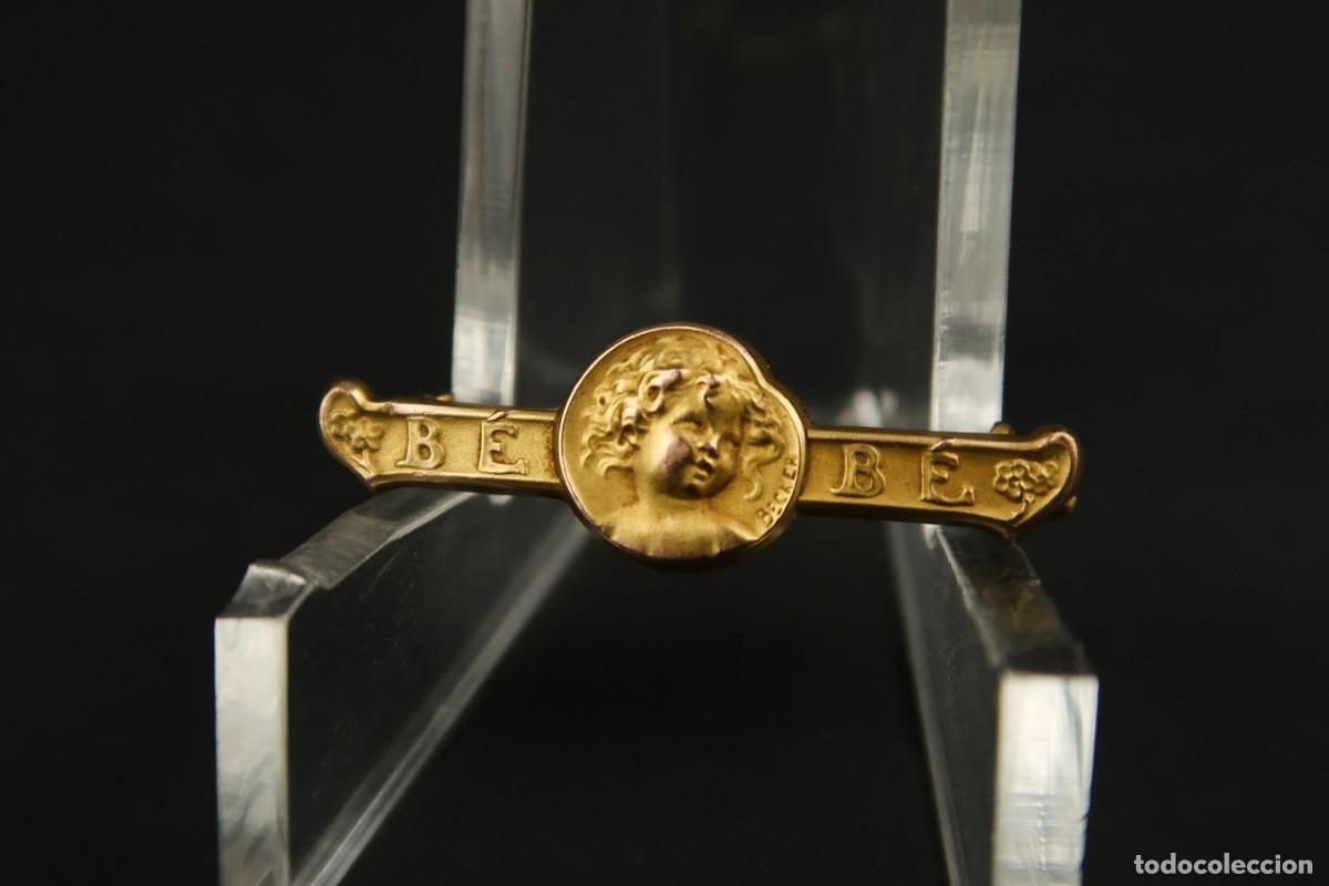 Joyeria: Antiguo Broche Bebe de Metal Dorado - Foto 2