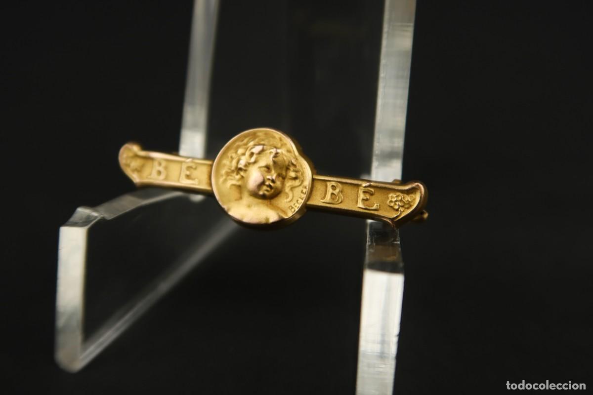 Joyeria: Antiguo Broche Bebe de Metal Dorado - Foto 3