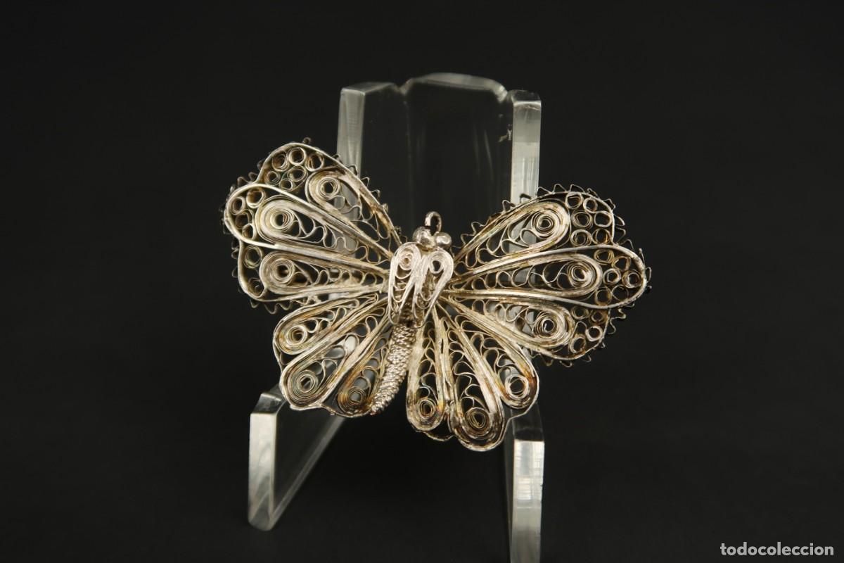 Joyeria: Antiguo Broche Filigrana de Plata Mariposa - Foto 1
