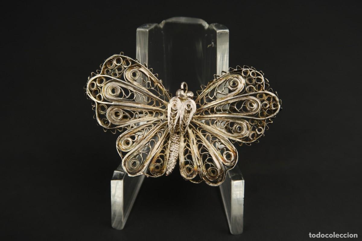 Joyeria: Antiguo Broche Filigrana de Plata Mariposa - Foto 2