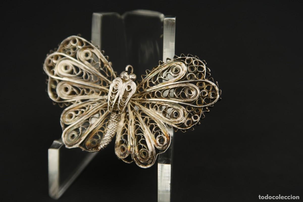 Joyeria: Antiguo Broche Filigrana de Plata Mariposa - Foto 4