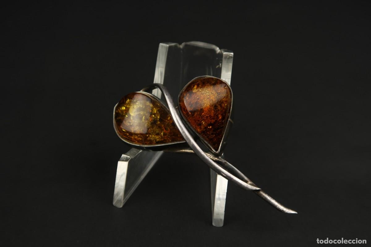 Joyeria: Antiguo Broche de &Aacute;mbar y Plata - Foto 1