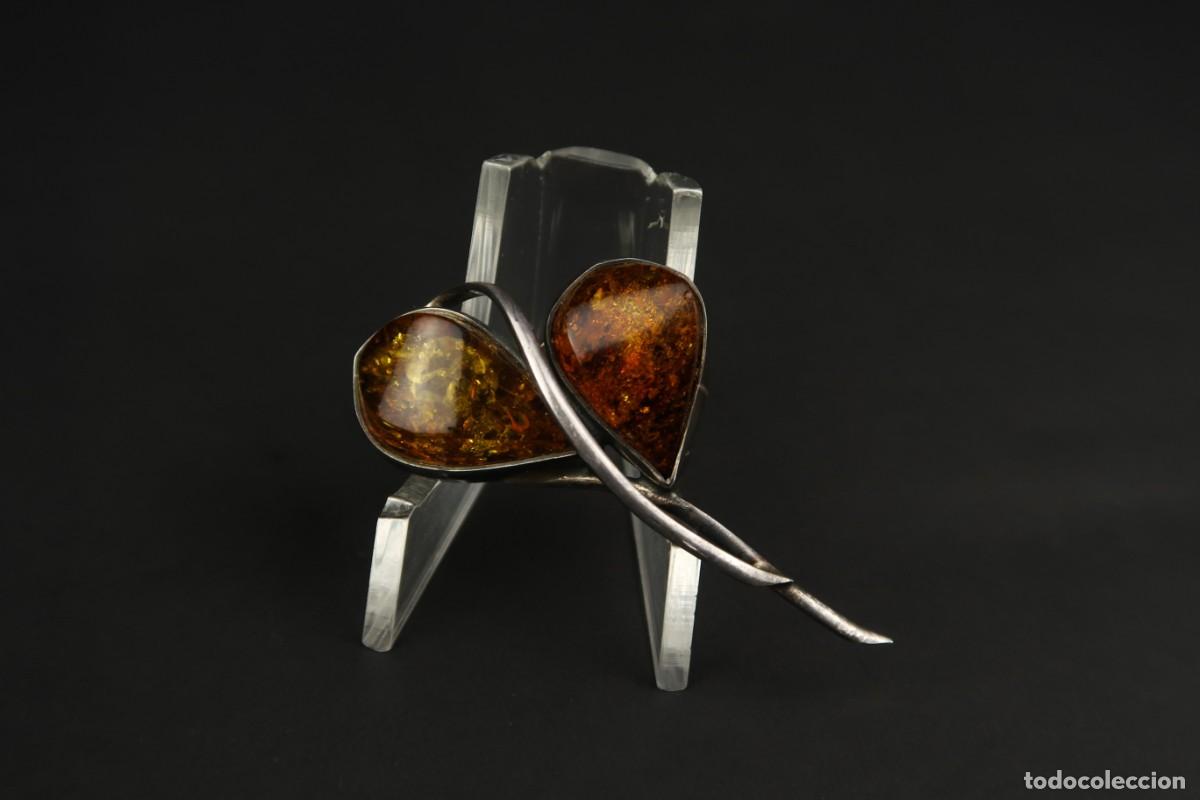 Joyeria: Antiguo Broche de &Aacute;mbar y Plata - Foto 2