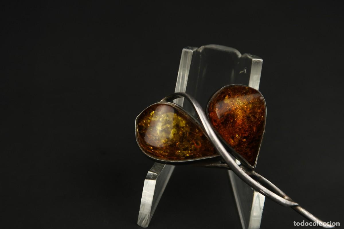 Joyeria: Antiguo Broche de &Aacute;mbar y Plata - Foto 3