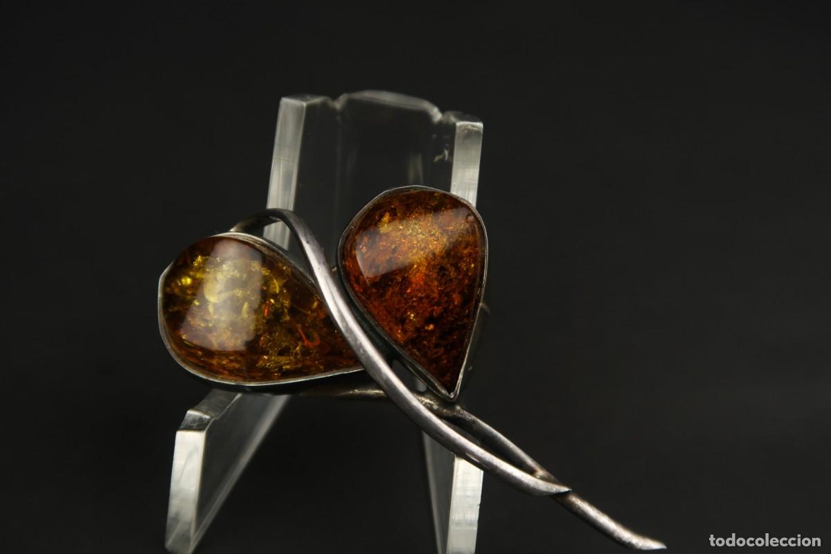 Joyeria: Antiguo Broche de &Aacute;mbar y Plata - Foto 4