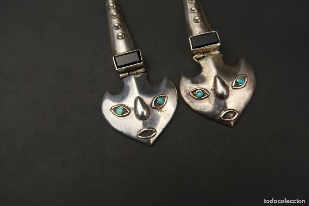 Joyeria: Antiguos Pendientes de Plata Onyx y Turquesas - Foto 3