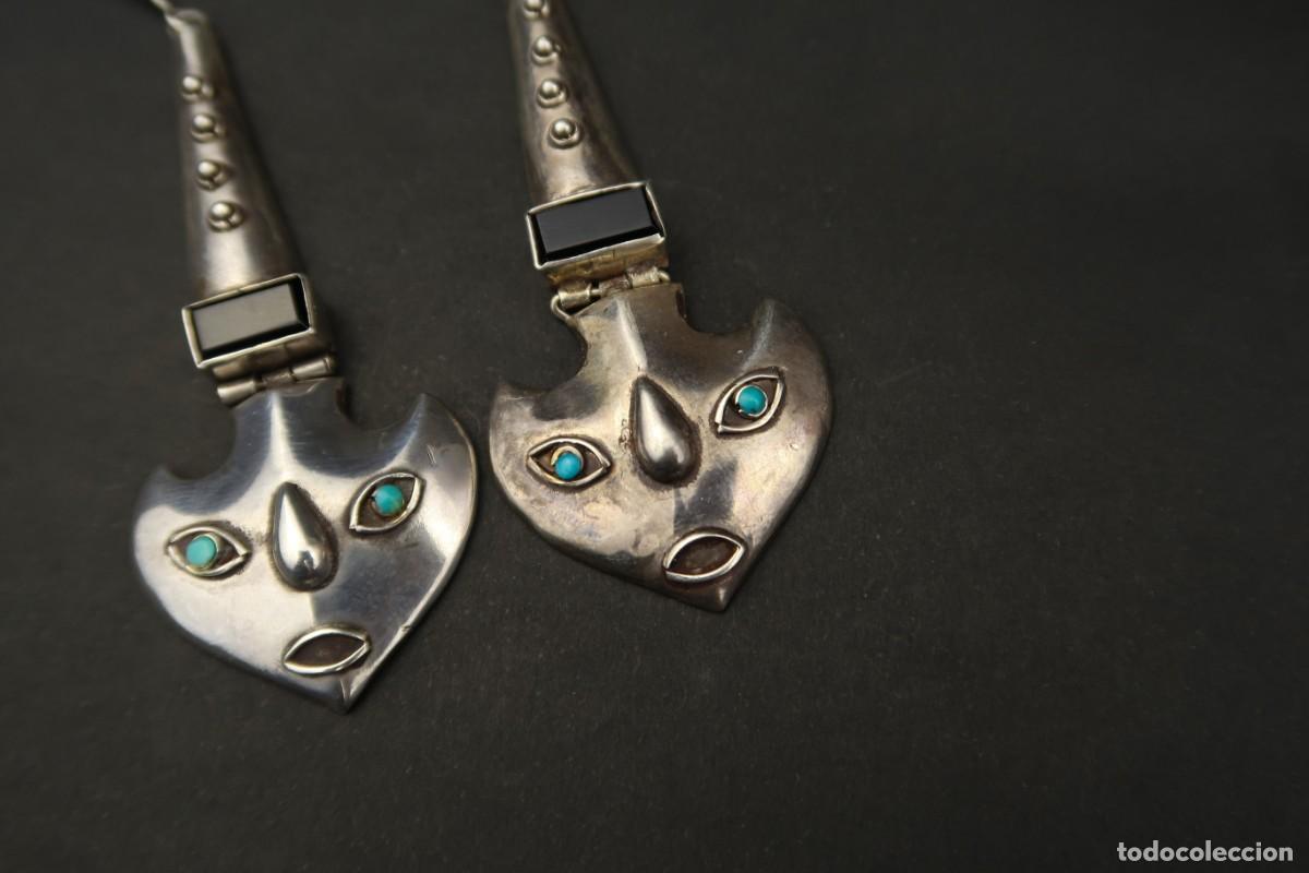 Joyeria: Antiguos Pendientes de Plata Onyx y Turquesas - Foto 4