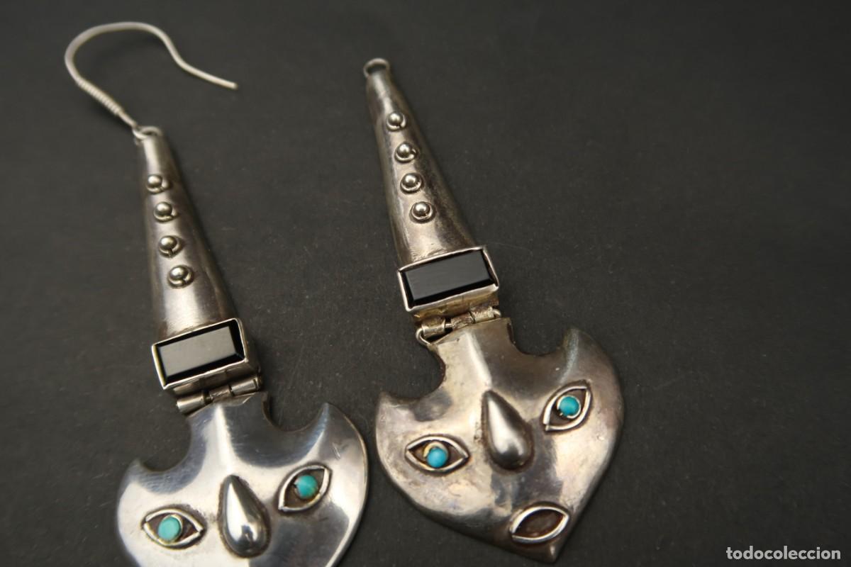 Joyeria: Antiguos Pendientes de Plata Onyx y Turquesas - Foto 5