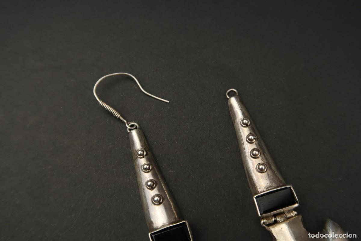 Joyeria: Antiguos Pendientes de Plata Onyx y Turquesas - Foto 6