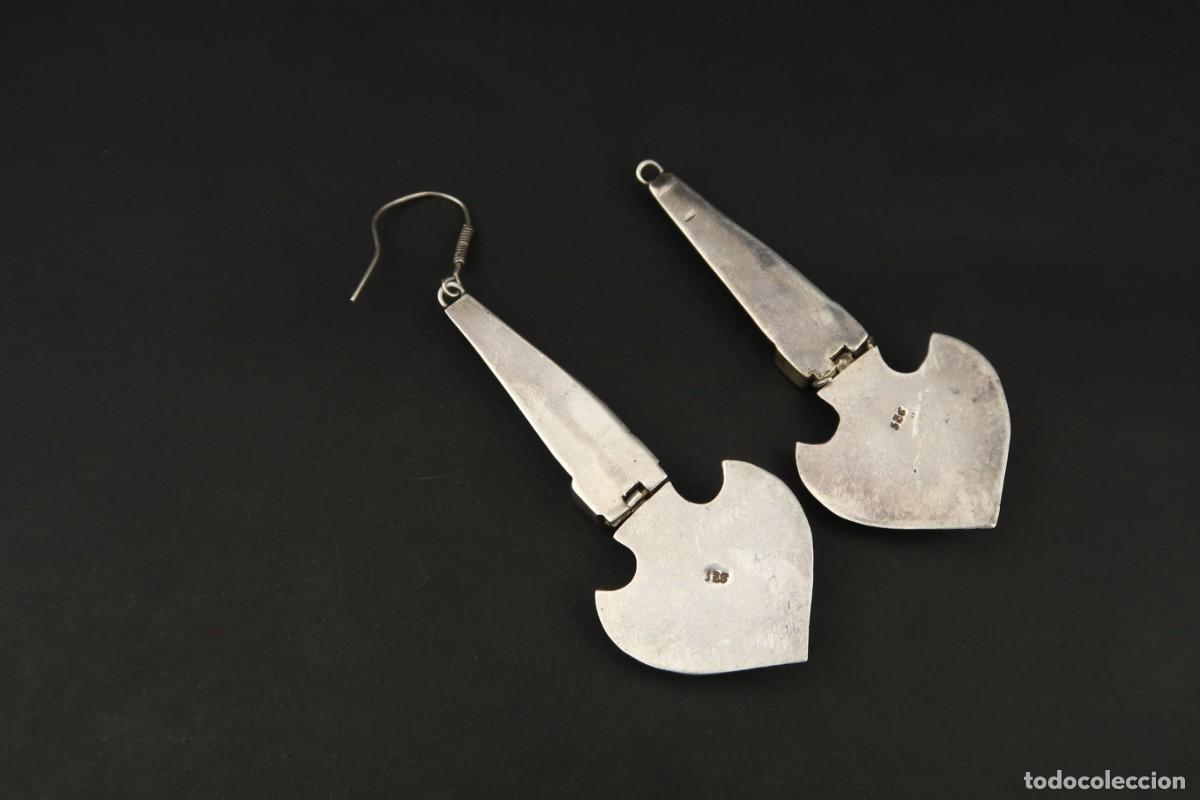 Joyeria: Antiguos Pendientes de Plata Onyx y Turquesas - Foto 8