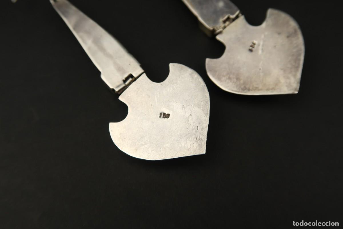 Joyeria: Antiguos Pendientes de Plata Onyx y Turquesas - Foto 9