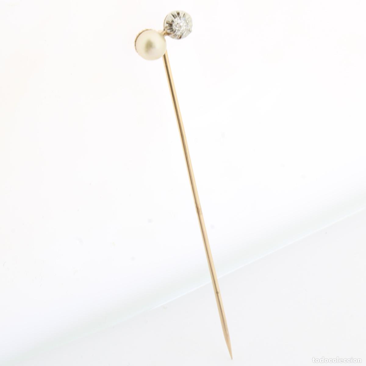 Joyeria: Pin antiguo con diamante y perla - Foto 1