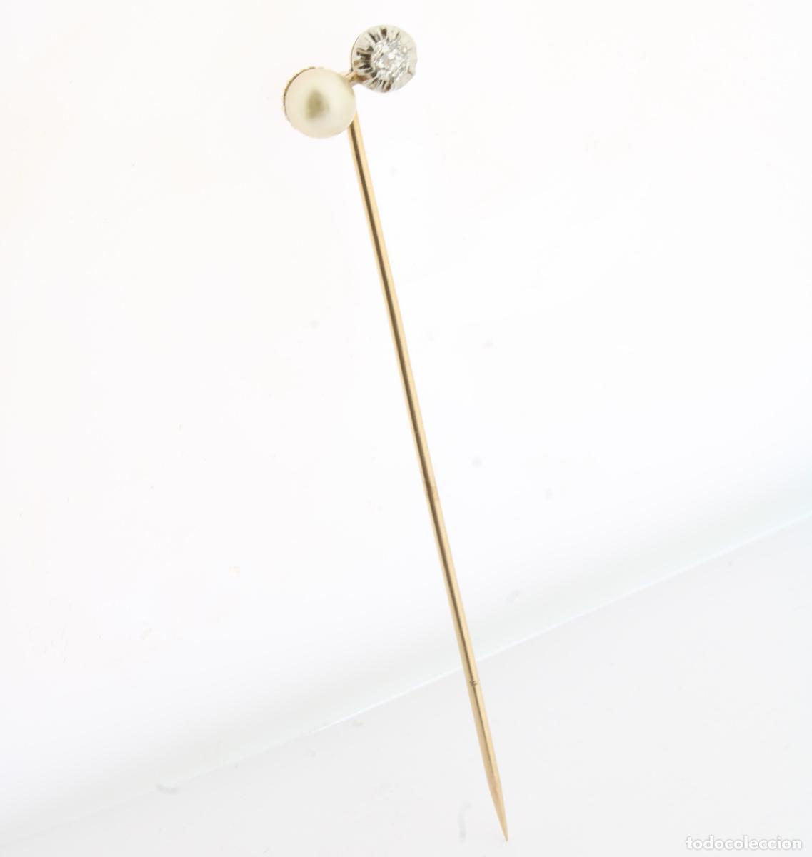 Joyeria: Pin antiguo con diamante y perla - Foto 2