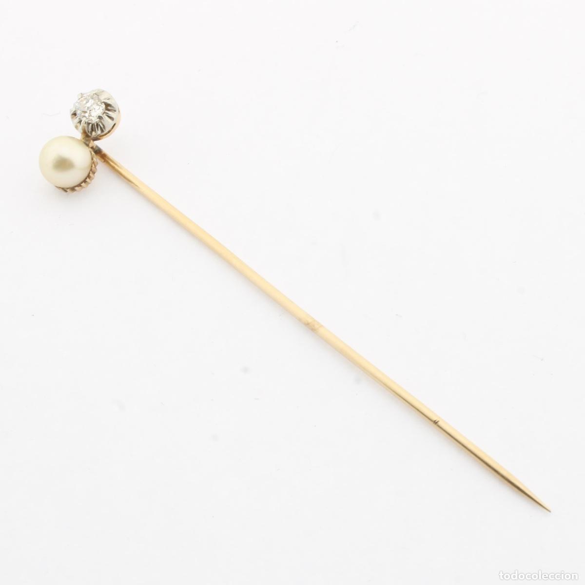 Joyeria: Pin antiguo con diamante y perla - Foto 3